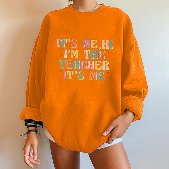 Usmixi Womens Sweatshirt Back to School Teacher's Sweatshirts Cozt Fleece Fashion Oversized Pullover Tops Winter Casual Letter Print Round Neck Long Sleeve Blouses Weekly