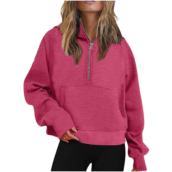 Usmixi Womens Sweatshirt Half Zip Sweatshirt for Women Cozy Fleece Long Sleeve Stand Neck Pullover Tops Loose Pocket Casual Solid Ladies Fall Sweater Winter Sweatshirt