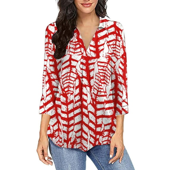 Usmixi Womens Sweatshirt Fall Fashion Loose Lightweight Swing Shirt Ladies Pullover Tops Winter Casual Striped Print V-Neck 3/4 Sleeve Blouses Weekly