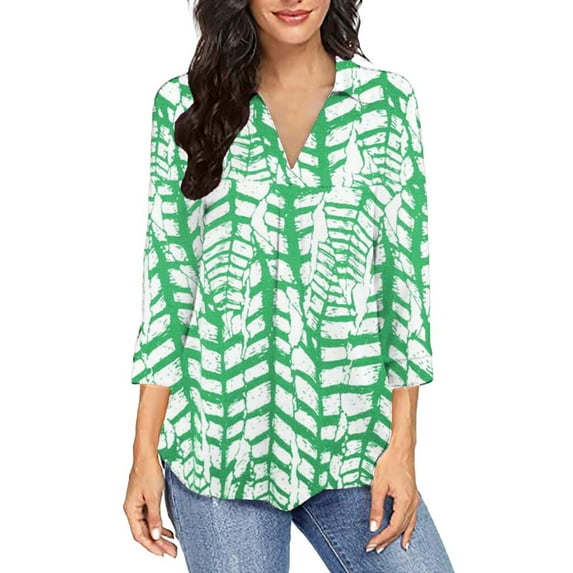 Usmixi Womens Sweatshirt Fall Fashion Loose Lightweight Swing Shirt Ladies Pullover Tops Winter Casual Striped Print V-Neck 3/4 Sleeve Blouses Weekly
