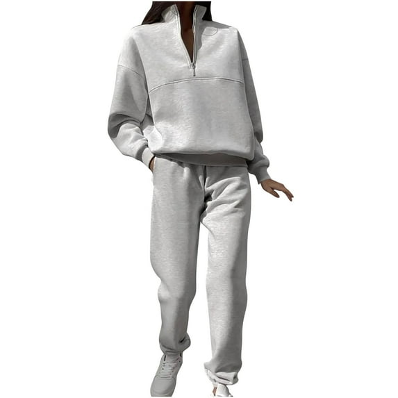 wycnly Womens Sweatsuits Set Half Zip Pullover 2 Piece Outfits for Women Long Sleeve Sweatshirt and Elastic Waist Sweatpant Tracksuit Sets Casual Solid Sports Lounge Sets
