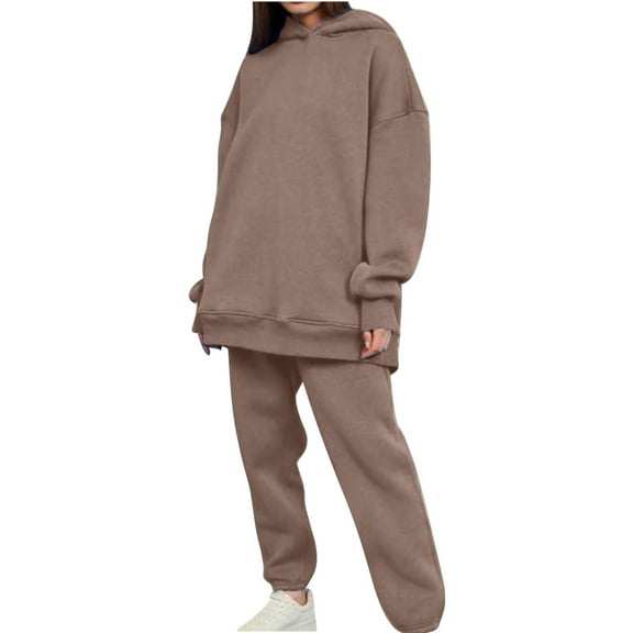 Usmixi Sweatsuits Set for Women Oversized Hoodies Lounge Sets for Women Casual Hooded Sweatshirt and Jogger Sweatpant Tracksuits Sets with Pocket Ladies Sports 2 Piece Outfits Under $10