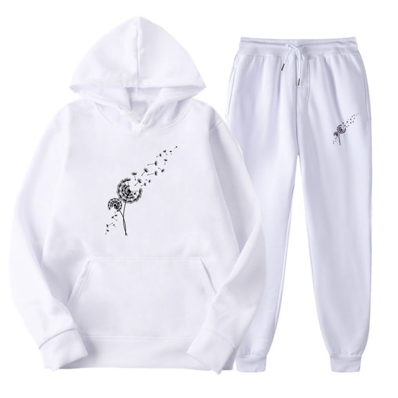 Usmixi Womens Sweatsuits Set Womens Plus Size Hoodies Lounge Sets Hooded Sweatshirt Drawstring Jogger Pants Tracksuits Sets Fashion Dandelion Print 2 Piece Outfits with Pocket