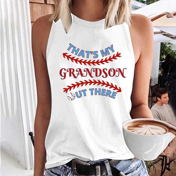 up to 60% off Gifts Usmixi Tank Top for Women Baseball Letter Print Round Neck Sleeveless T Shirts Fashion Graphics Loose Fit Ladies Racerback Tank Tops Red XL Clothes