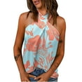 thumbnail image 1 of Usmixi Womens Tank Tops Color Block Halter Sleeveless Shirts Summer Loose Off Shoulder Halter Vest Blouse Blue L Up to 65% off, 1 of 7