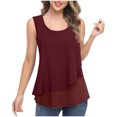 thumbnail image 1 of Usmixi Womens Tank Tops Mesh Patchwork Fashion Going out Lightweight Tunic Vest Shirts Summer Trendy Solid Scoop Neck Sleeveless Shirts Blouse Wine l, 1 of 7