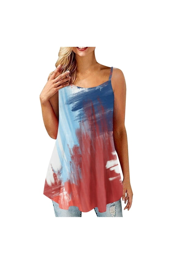 Usmixi Womens Tank Tops Plus Size Flowy Pleated Swing Spaghetti Strap Tops Cami Tunic Vest Summer Fashion Gradient Round Neck Sleeveless Shirts Blouse Wine l