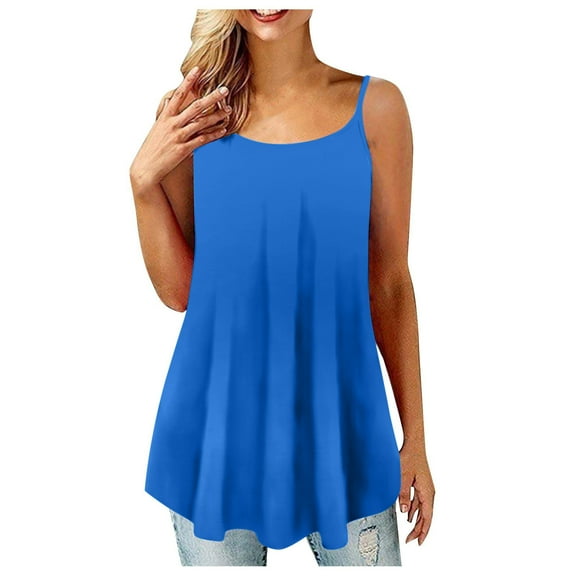 Usmixi Womens Tank Tops Plus Size Flowy Pleated Swing Spaghetti Strap Tops Cami Tunic Vest Summer Fashion Gradient Round Neck Sleeveless Shirts Blouse Blue XXXXL