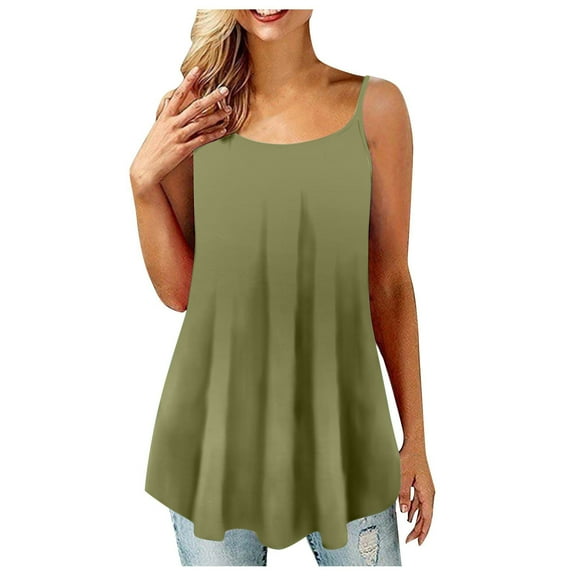 Usmixi Womens Tank Tops Plus Size Flowy Pleated Swing Spaghetti Strap Tops Cami Tunic Vest Summer Fashion Gradient Round Neck Sleeveless Shirts Blouse Mint Green XXXL