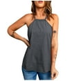 thumbnail image 1 of Usmixi Womens Tank Tops Solid Round Neck Sleeveless Shirts Loose Lightweight Denim Halter Strap Vest Blouse Black m, 1 of 7