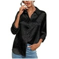 thumbnail image 1 of Usmixi Womens Tops Dressy Casual Lapel Lightweight Silky Satin Pullover Shirts Leopard Print V-Neck Short Sleeve Summer BlouseBlack XL, 1 of 5