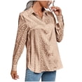 thumbnail image 1 of Usmixi Womens Tops Dressy Casual Lapel Lightweight Silky Satin Pullover Shirts Leopard Print V-Neck Short Sleeve Summer BlouseGold l, 1 of 5