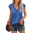 thumbnail image 1 of Usmixi Womens Tops Solid Short Sleeve V-Neck Tee Shirts Summer Lace Trim Breathable Soft Loose Workout Tops Blouses Blue M, 1 of 6