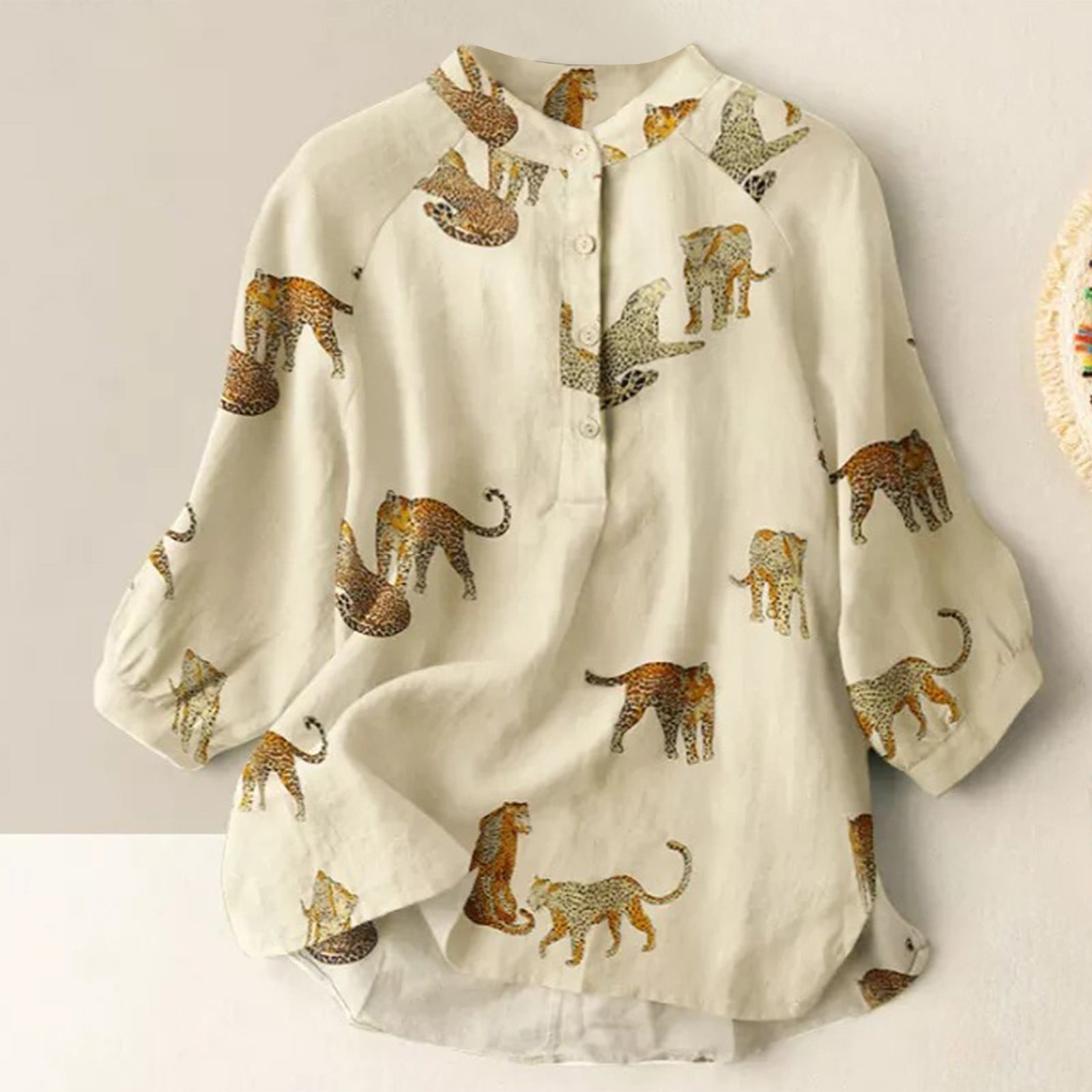 Orange & White Tiger Zebra Print Blissful Break Button Up Short Sleeve Top