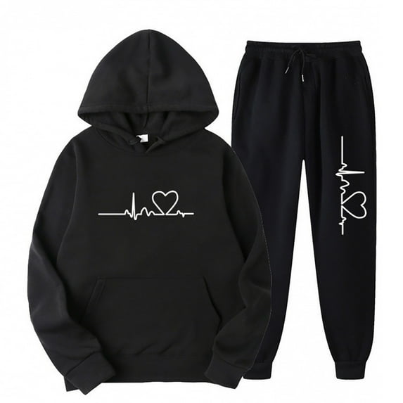 Usmixi Womens Tracksuits Set Plus Size Hoodies Lounge Sets Women Fashion ECG Graphics Hooded Sweatshirt and Drawstring Elastic Waist Jogger Pant Sweatsuit Set 2 Piece Outfits
