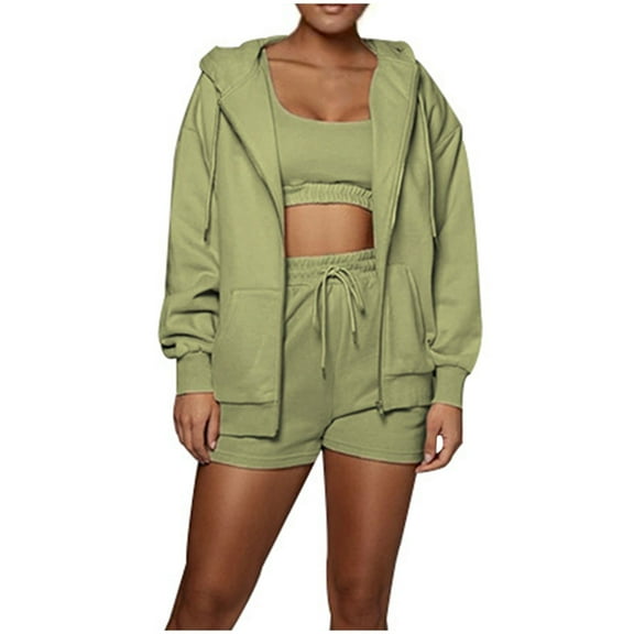 Usmixi Womens Tracksuits Set Womens Hooded Coat Lounge Sets Sports Full Zip Sweatshirt Drawstring Shorts Sweatsuits Sets with Pocket Ladies Girls Casual Solid 2 Piece Outfits