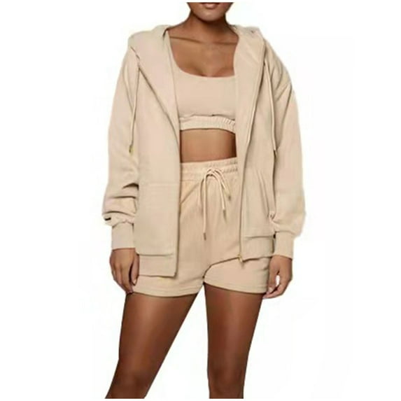 Usmixi Womens Tracksuits Set Womens Hooded Coat Lounge Sets Sports Full Zip Sweatshirt Drawstring Shorts Sweatsuits Sets with Pocket Ladies Girls Casual Solid 2 Piece Outfits