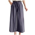 thumbnail image 1 of Usmixi Womens Trousers Casual Solid Loose Straight Elastic Waist Cropped Pants Summer Cotton Linen Pocket Pants with Drawstring Gray m, 1 of 6
