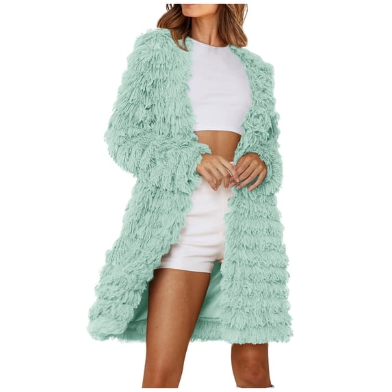 Usmixi Faux Fur Coat for Women Faux Furry Jacket for Women Long Sleeve Casual Solid Plus Size Plush Trench Coats Cozy Soft Fluffy Fuzzy Fleece Long Outwear Winter Faux Fur Coat
