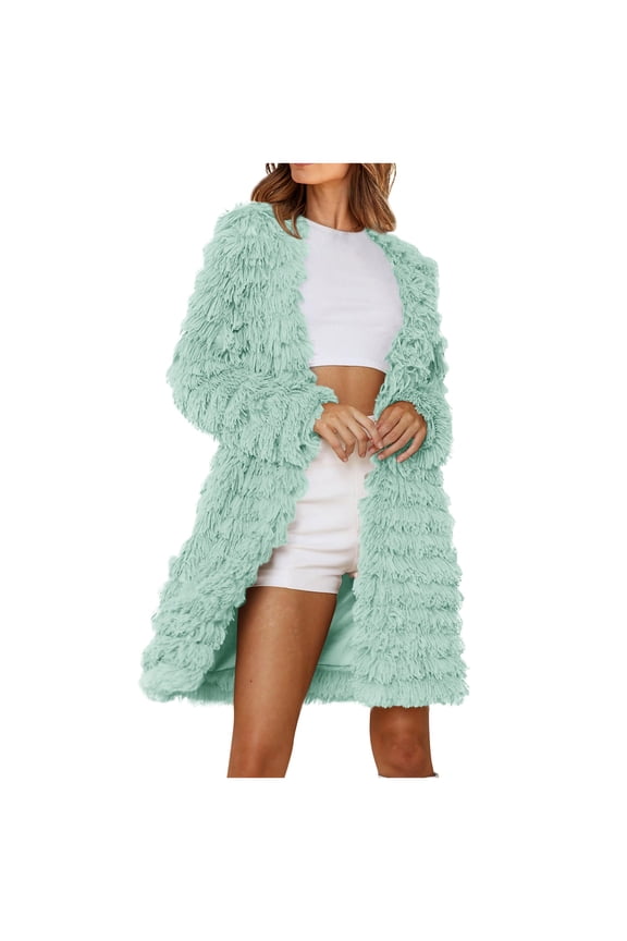 Usmixi Faux Fur Coat for Women Faux Furry Jacket for Women Long Sleeve Casual Solid Plus Size Plush Trench Coats Cozy Soft Fluffy Fuzzy Fleece Long Outwear Winter Faux Fur Coat