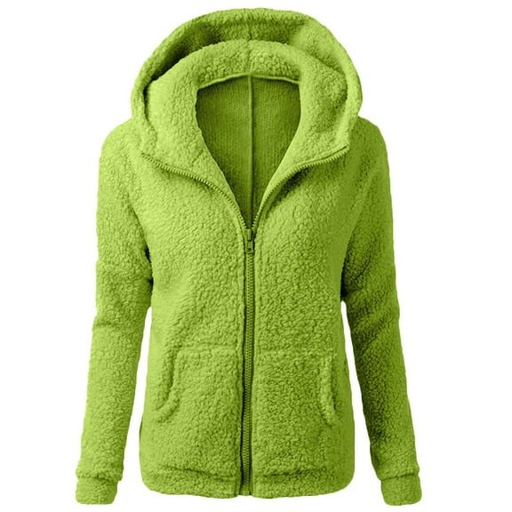 Usmixi Womens Winter Fleece Coat Hooded Coat for Women Open Front Zipper Cozy Soft Lamb Plush Sweatshirt Coat Long Sleeve Casual Solid Pocket Fuzzy Fleece Jacket Fleece Coat