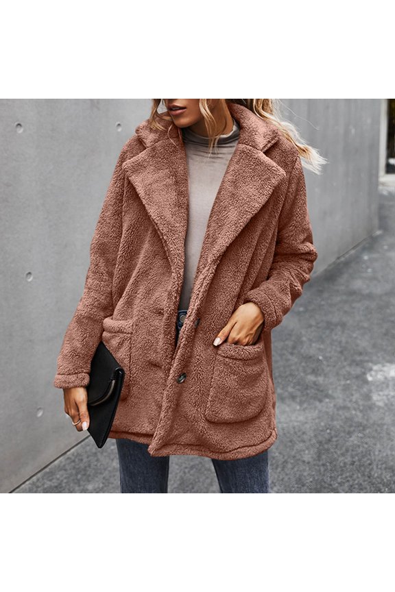 Usmixi Womens Winter Sherpa Jacket Fuzzy Fluffy Fleece Coat for Women Casual Solid Long Sleeve Lapel Outerwear Open Button Down Soft Plush Jacket with Pocket 2025 Sherpa Jacket