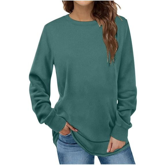 wycnly Womens Winter Sweatshirt Womens Fleece Sweatshirt Casual Solid Long Sleeve Round Neck Pullover Sweatshirt Soft Plush Plus Size Ladies Sweatshirt Tops 2023 Sweatshirt
