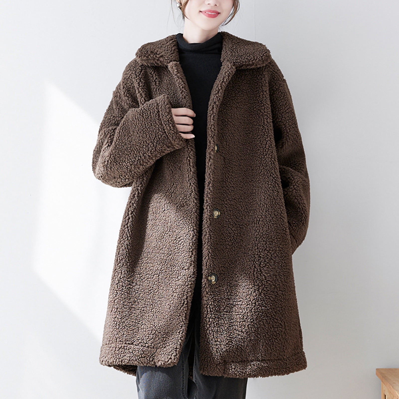 Usmixi Womens Winter Trench Coat Plush Coat for Women Open Usmixi Womens Winter Trench Coat Plush Coat for Women Open