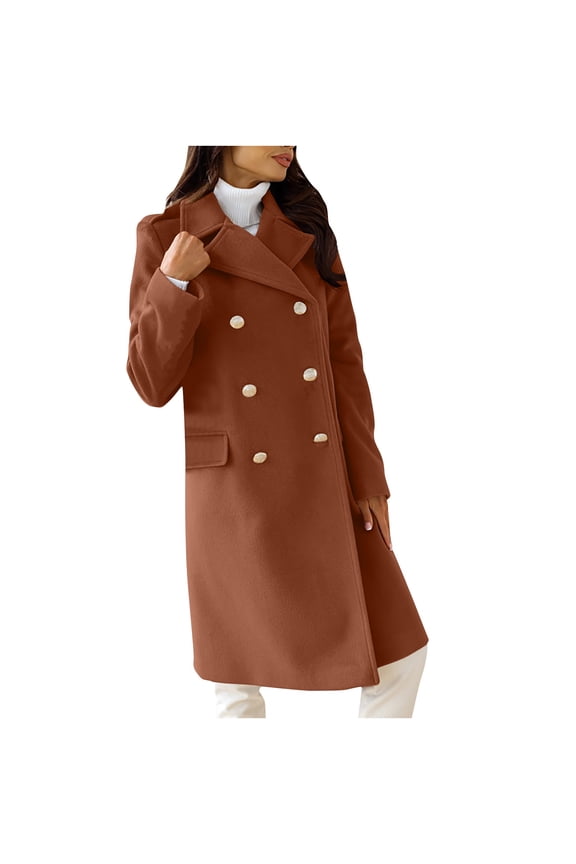 Usmixi Womens Winter Wool Jacket Blazer Overcoat for Women Plus Size Business Solid Button Lapel Suit Coats Long Sleeve Mid-Length Trench Jacket with Pocket Wool Jacket
