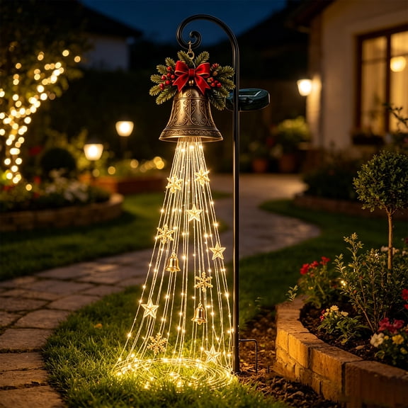 Usnecu Solar Christmas Bell Cascade Yard Light, 39.37" Decorative Solar Light Stake with Warm White LEDs, Solar Christmas Lights Outdoor for Lawn, Garden, Pathway, Front Yard & Holiday Decoration
