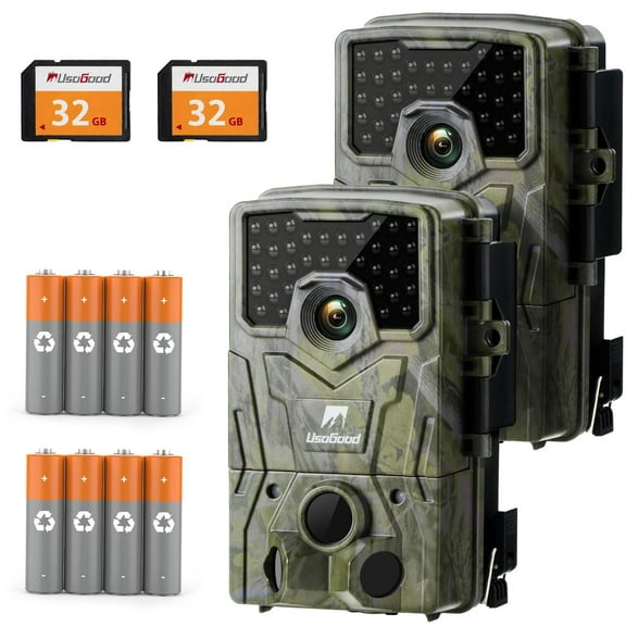 Usogood Trail Camera, 36MP 2K 30fps Hunting Camera with Night Vision Motion Activated IP66 Waterproof, 65ft 120° Wide Angle Detection Game Camera, Deer Camera for Outdoor Wildlife Watching, 2 Pack