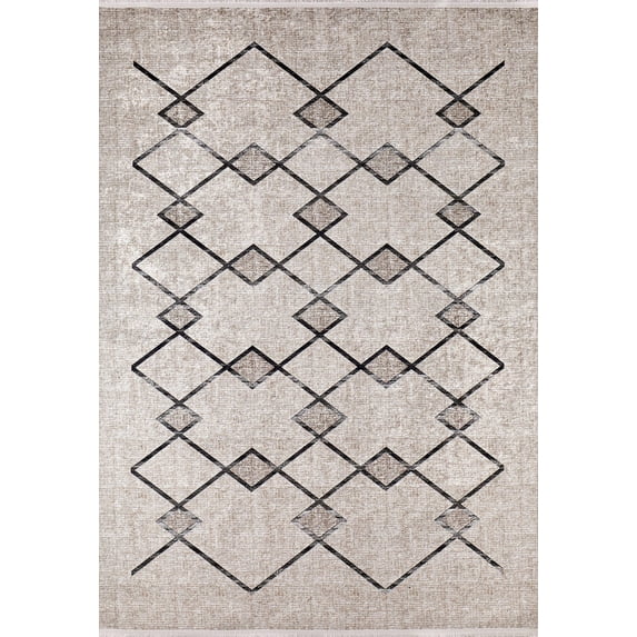 UsolyeSibirskoye Beige Modern Polyester Area Rugs for Living Room Washable Rugs Boho Moroccan Area Rug Soft Geometric Bohemian Distressed Indoor Rug for Bedroom Dining Room Foldable Nonslip Rug