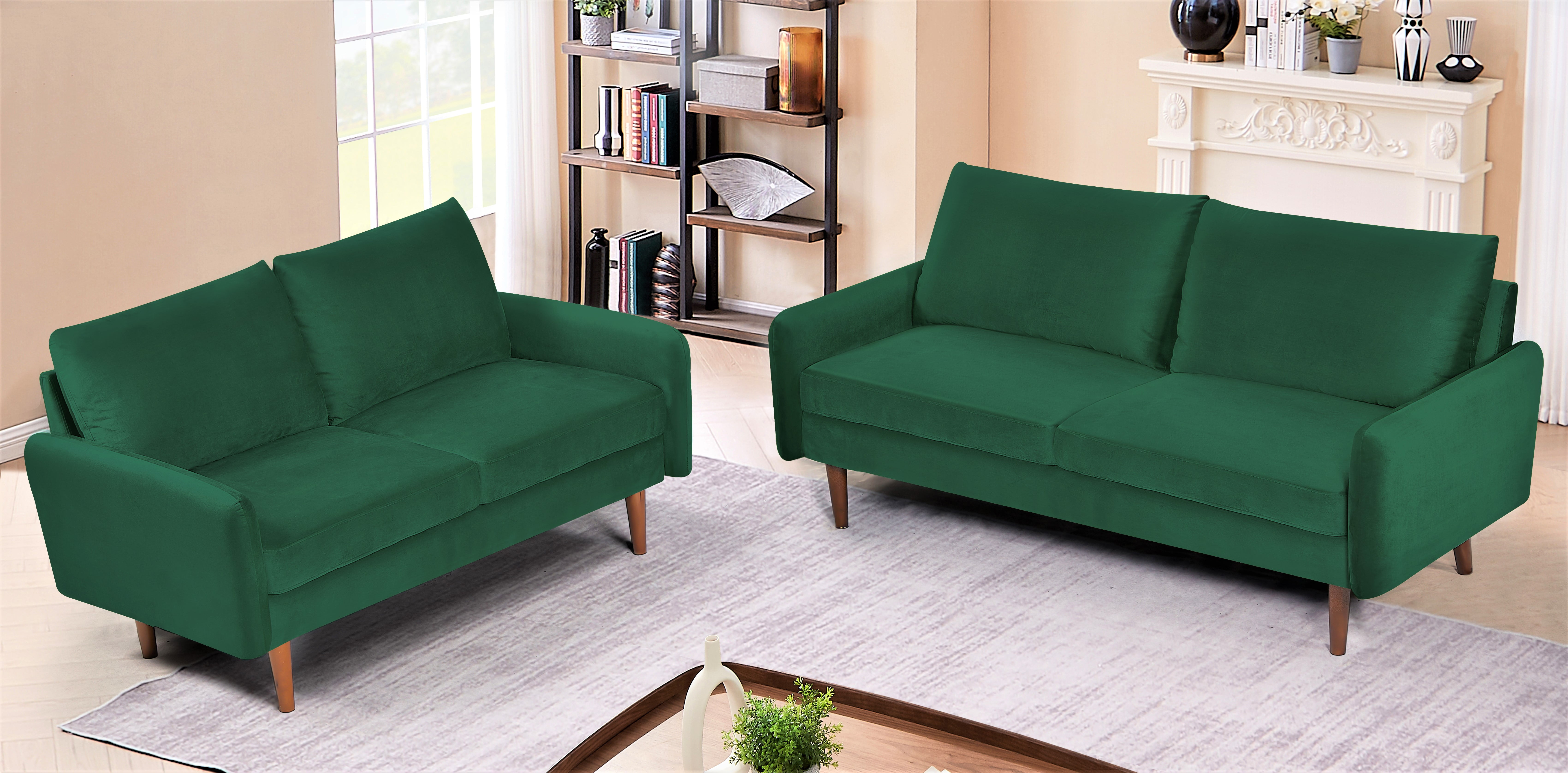 Uspridefurniture 2-Pcs Polyester Couch and Loveseat Set, Green