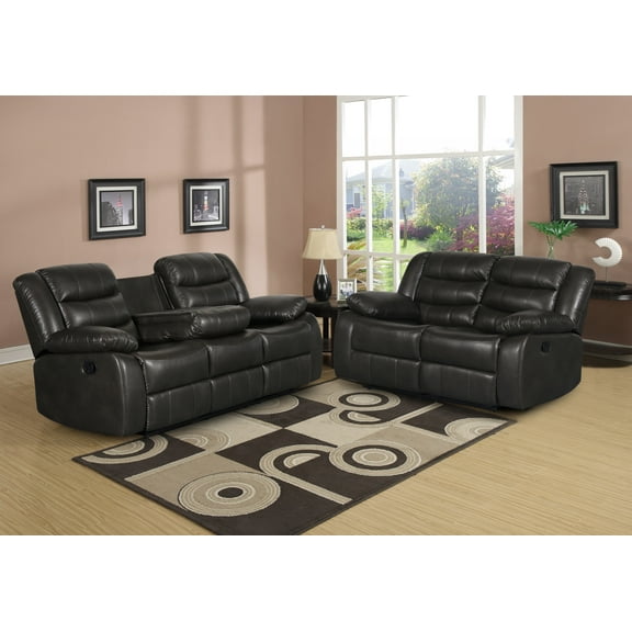 Uspridefurniture 2 Piece Mid Century Faux leather Back Support Reclining Living Room Set Dark Gray