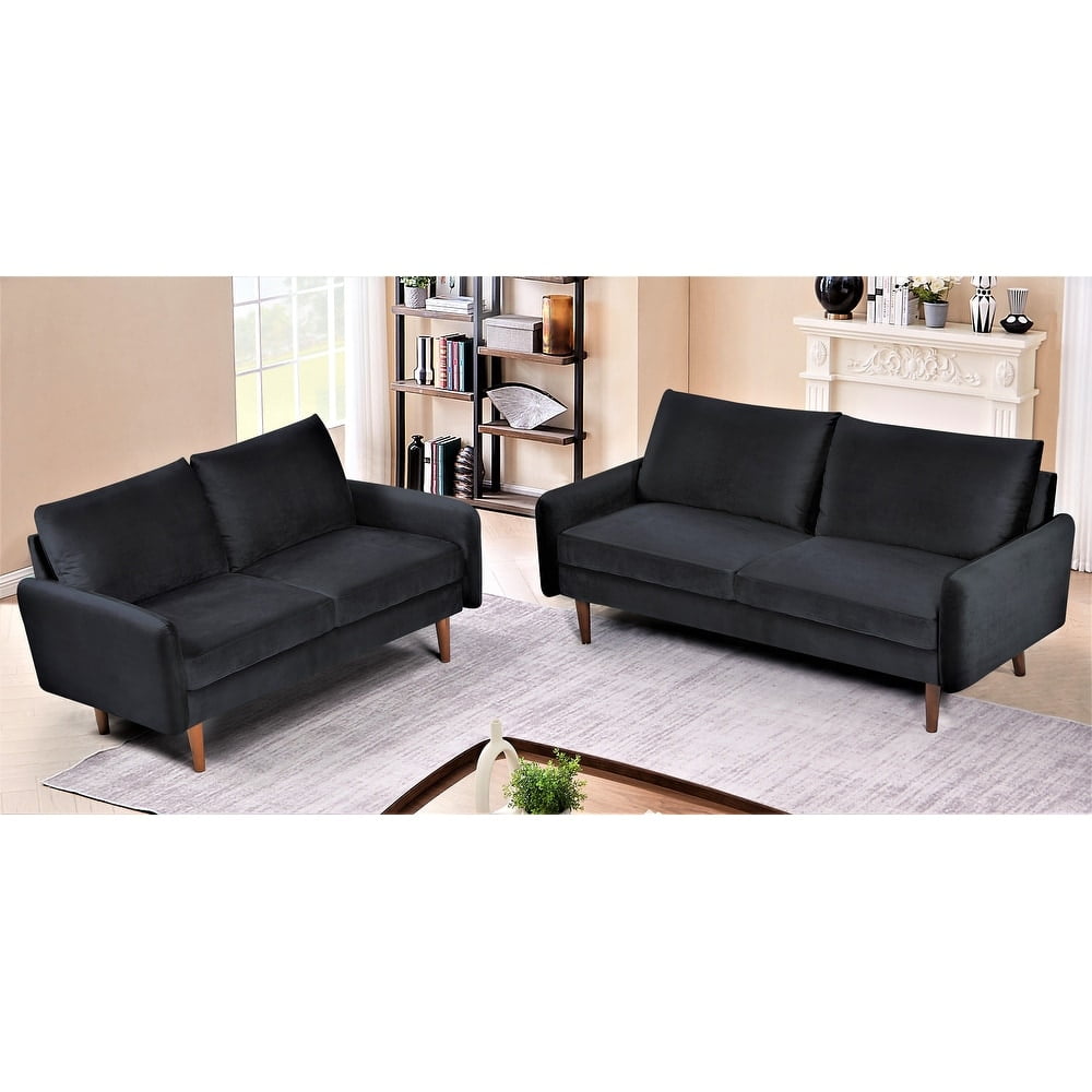 Uspridefurniture 2 Piece Modern Polyester Sofa And Loveseat Set Black