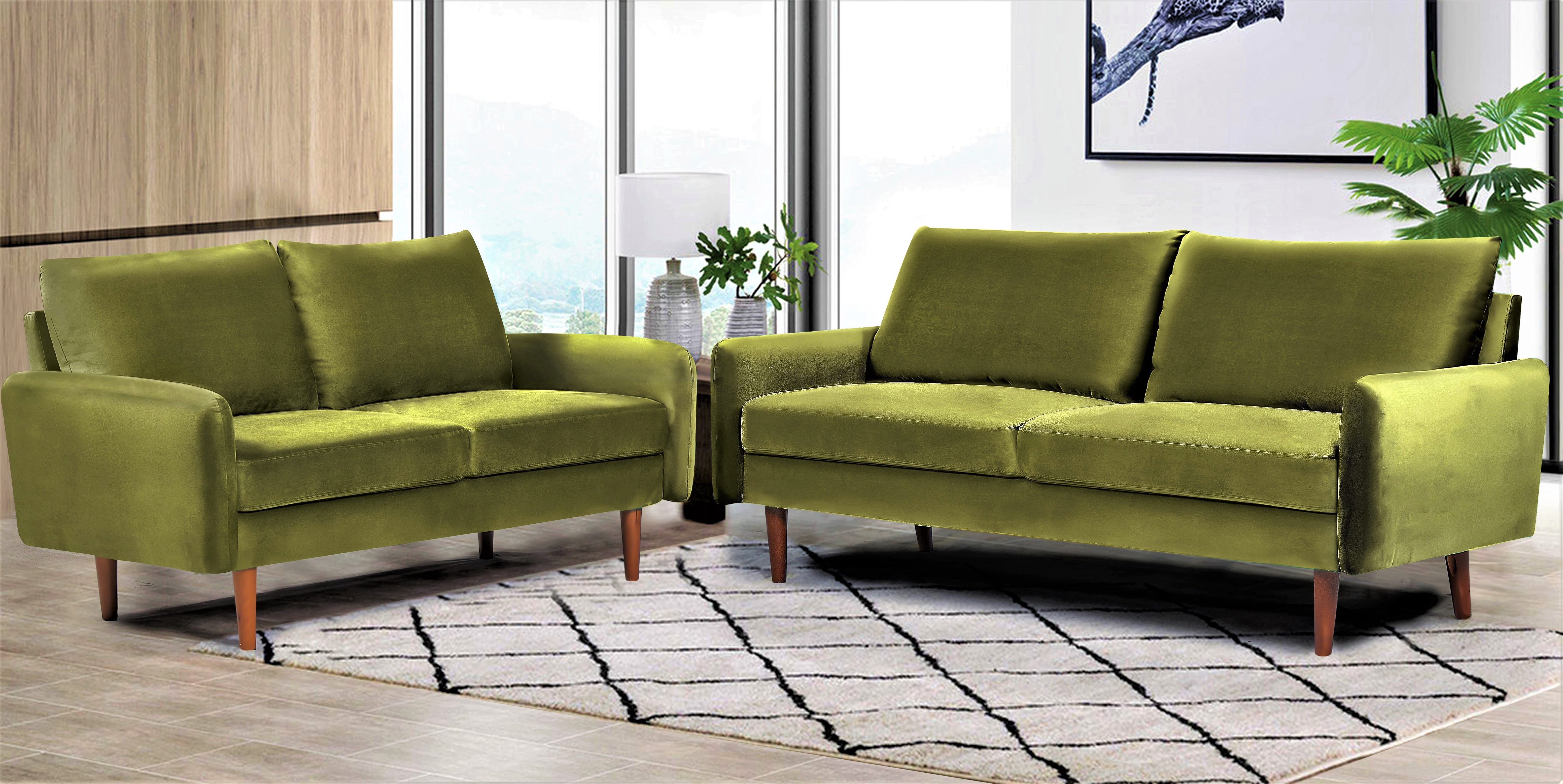 Uspridefurniture 2 Piece Modern Polyester Sofa And Loveseat Set Olive Green
