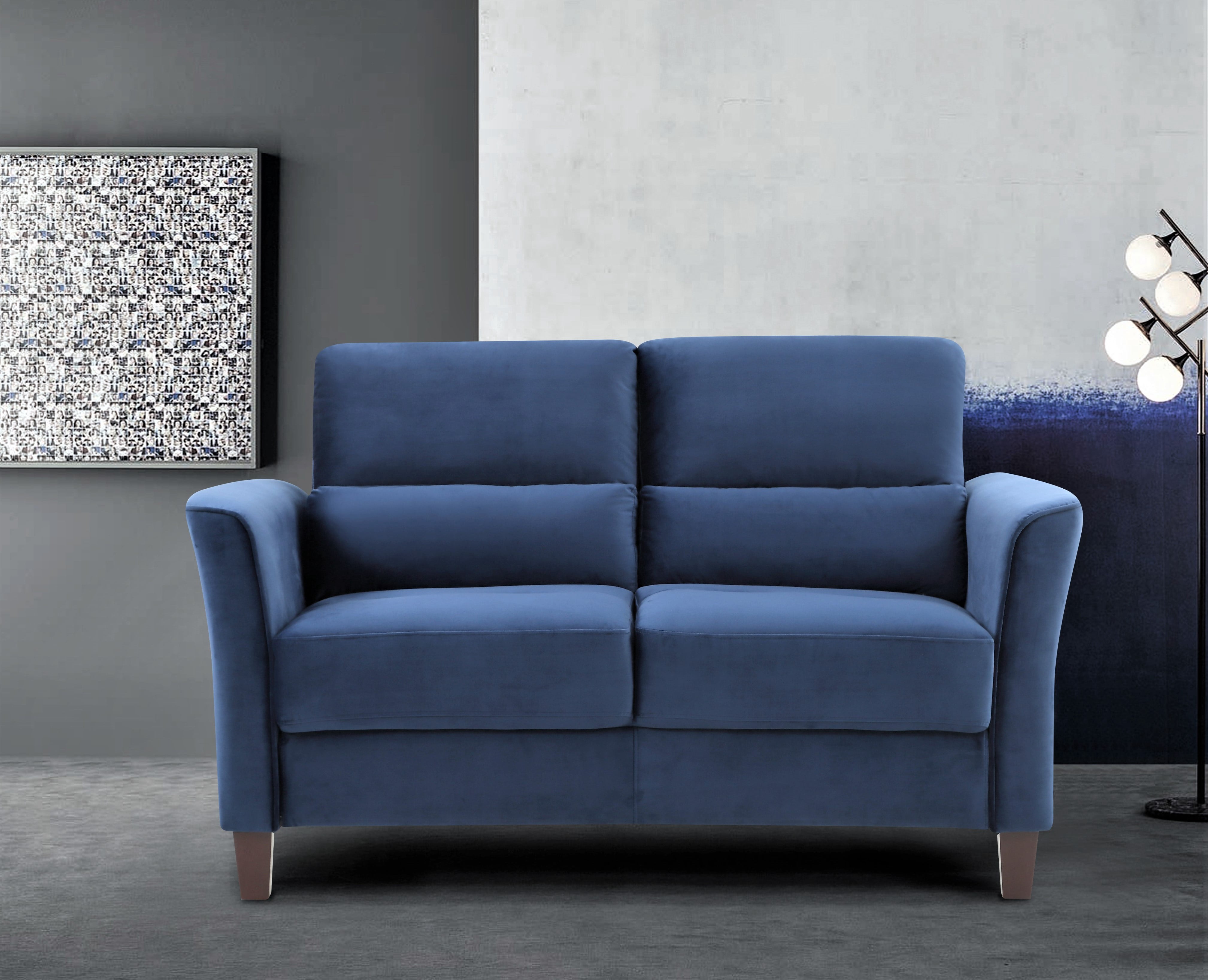 Uspridefurniture Aalt 57.88" Velvet Square Arm Loveseat,Blue