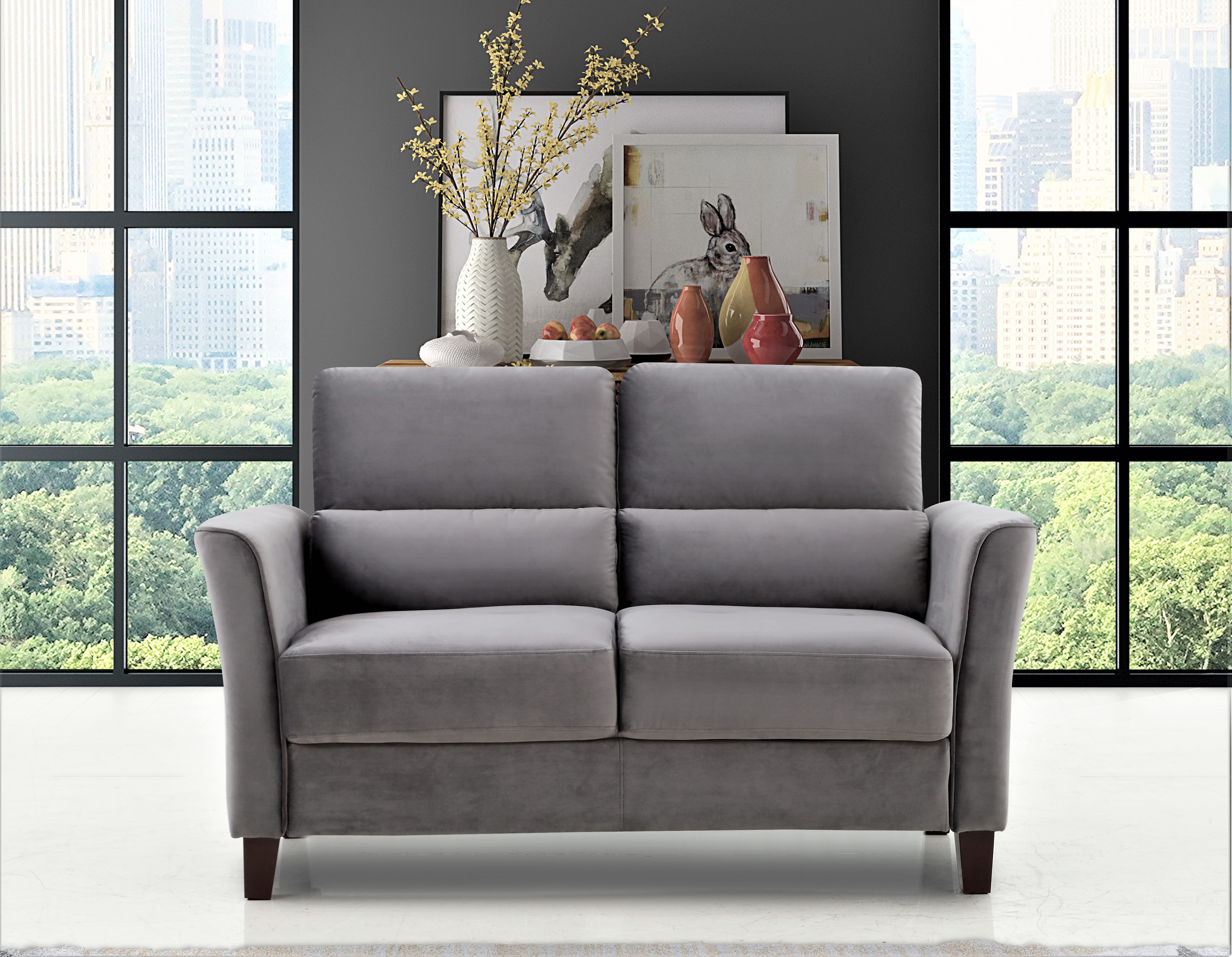 Uspridefurniture Aalt 57.88" Velvet Square Arm Loveseat,Gray
