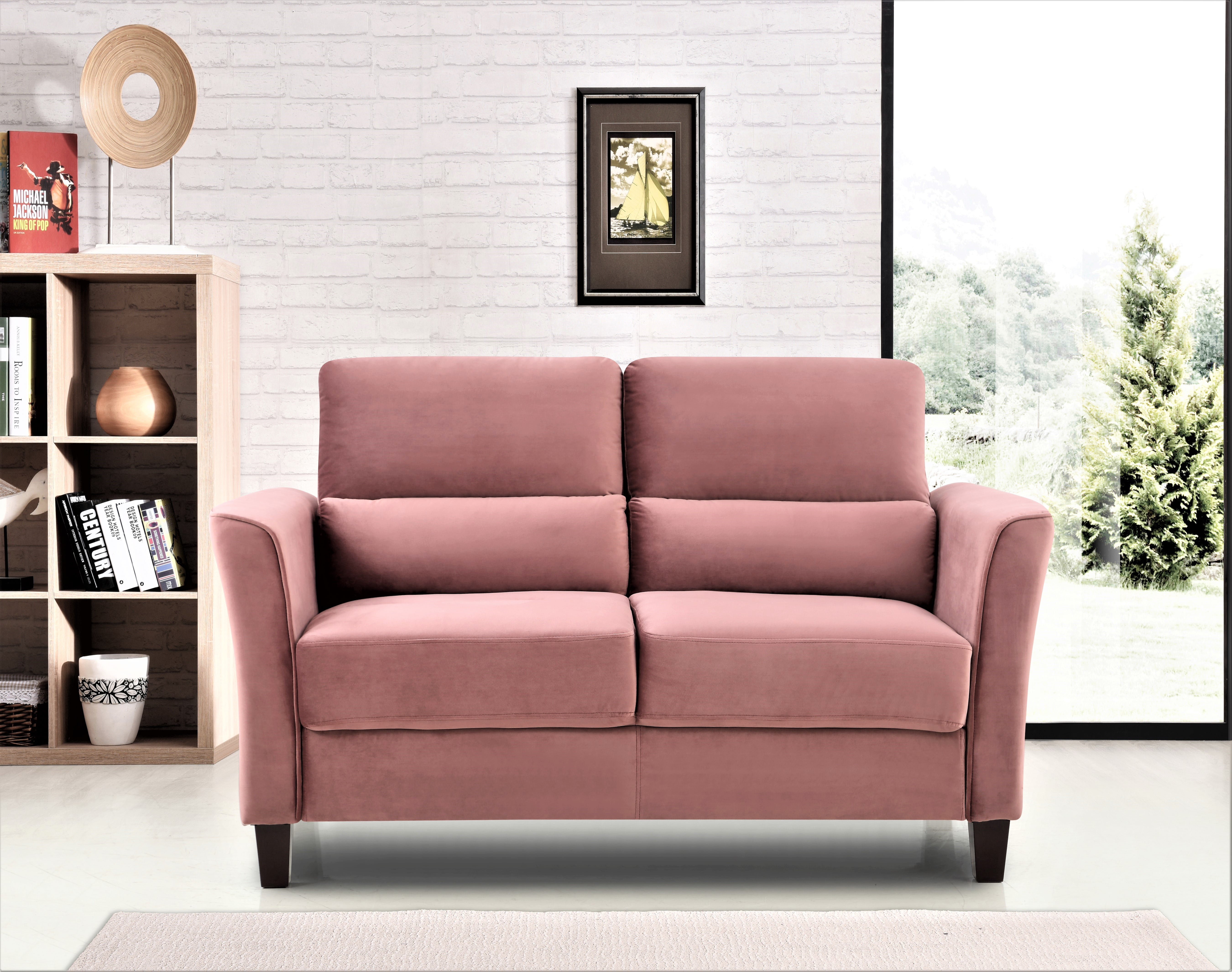 Uspridefurniture Aalt 57.88" Velvet Square Arm Loveseat -Pink