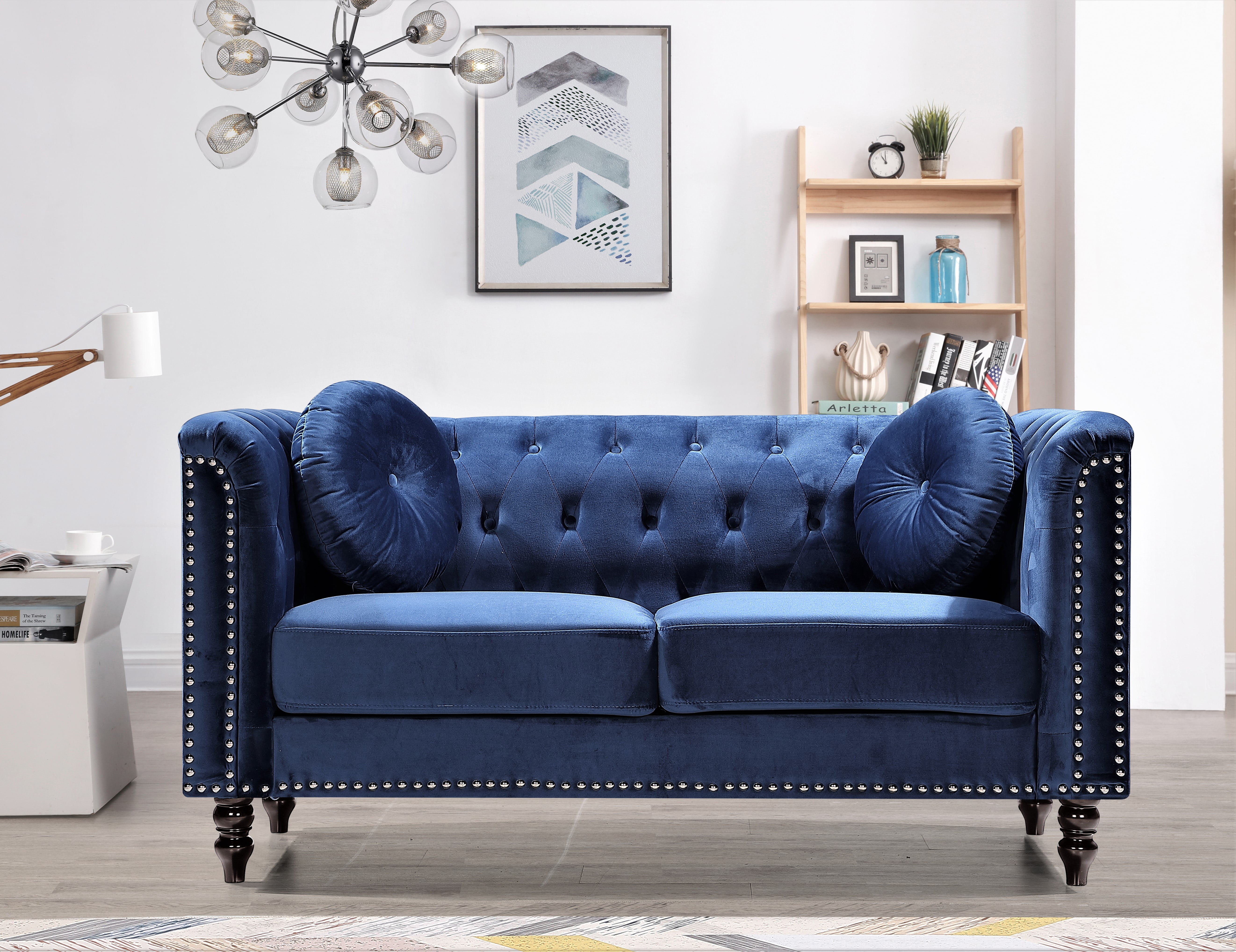 Uspridefurniture Aathish 65'' Velvet Rolled Arm Loveseat -Blue