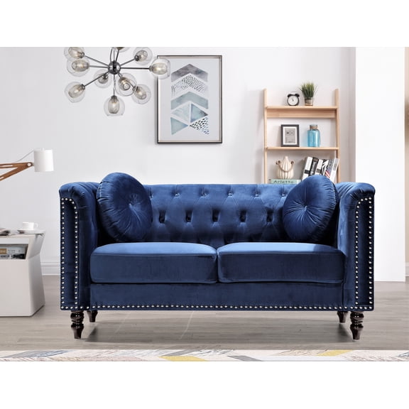 Uspridefurniture Aathish 65'' Velvet Rolled Arm Loveseat -Blue