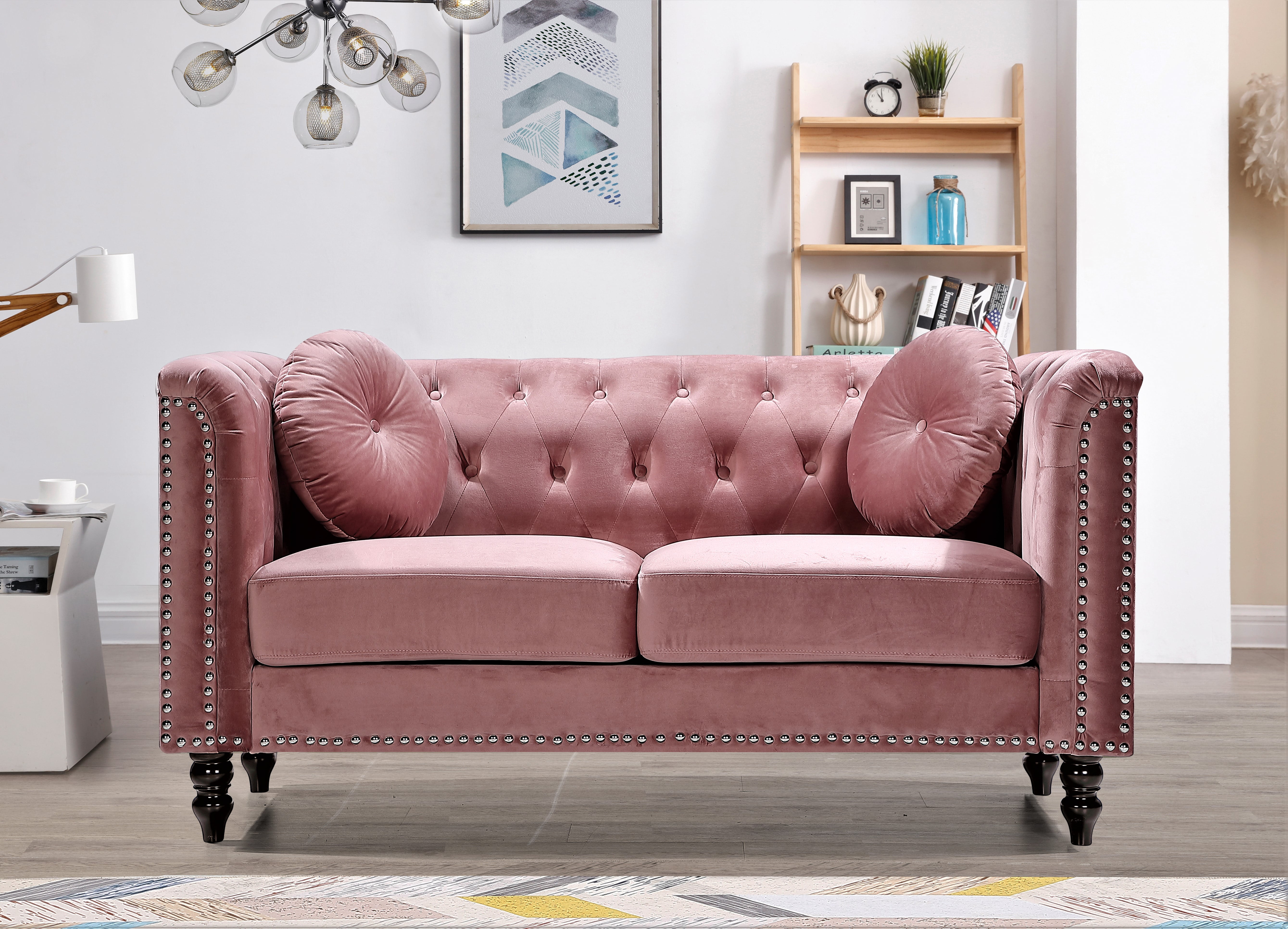 Uspridefurniture Aathish 65'' Velvet Rolled Arm Loveseat,Pink