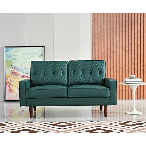 Uspridefurniture Acire 57.5" Faux Leather Cushion Back Loveseat, Blue-Green