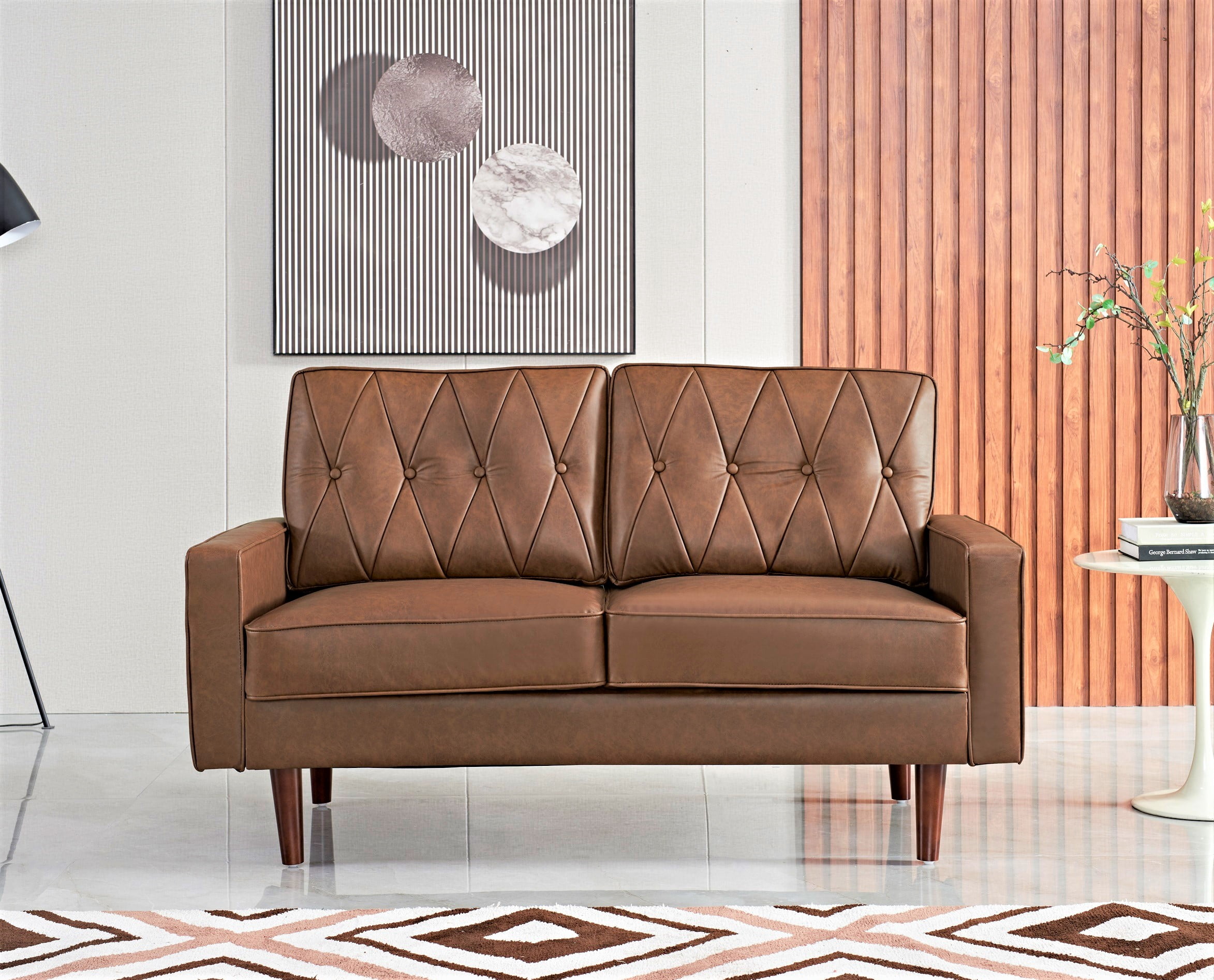 Uspridefurniture Acire 57.5" Faux Leather Cushion Back Loveseat, Brown