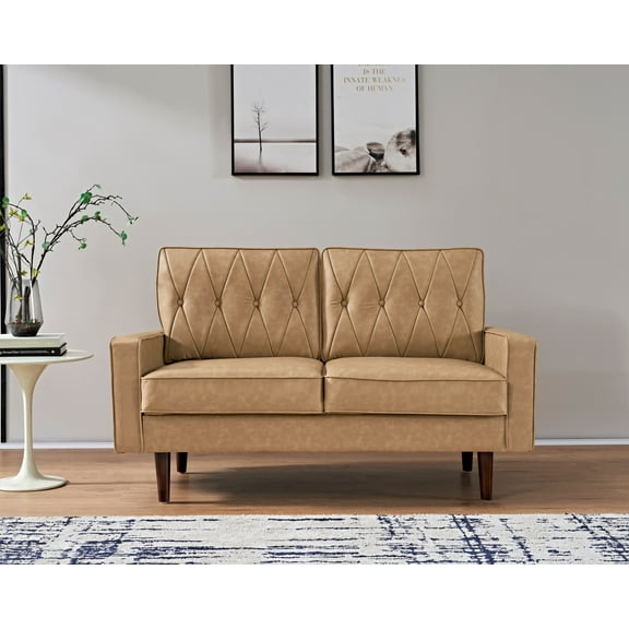 Uspridefurniture Acire 57.5" Faux Leather Cushion Back Loveseat, Camel