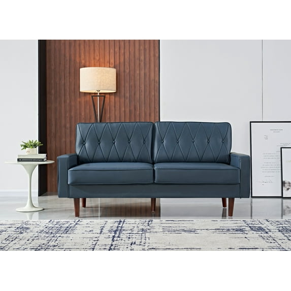 Uspridefurniture Acire 69.3" Faux Leather Cushion Back Sofa, Blue