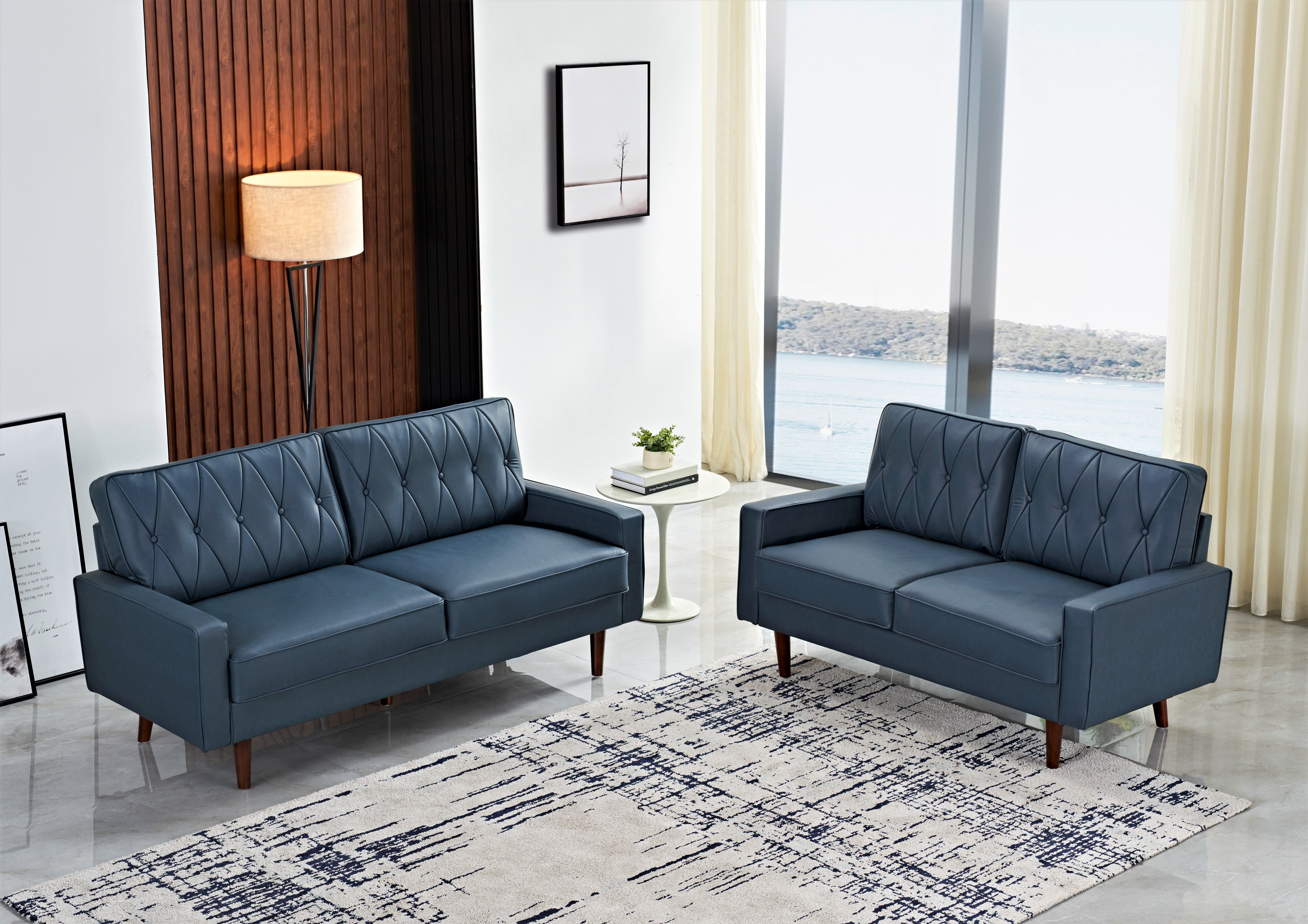 Free Shipping! Uspridefurniture Faux Leather Living Room Set Blue Sofa ...