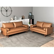 Uspridefurniture Angulo 2Pcs Faux Leather Foam Living Room Set,Brown