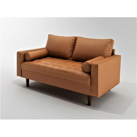 Uspridefurniture Angulo 57.8'' Faux Leather Square Arm Loveseat, Brown
