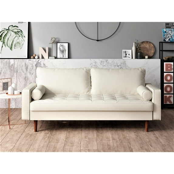 Uspridefurniture Angulo 69.7'' Faux Leather Square Arm Sofa -White